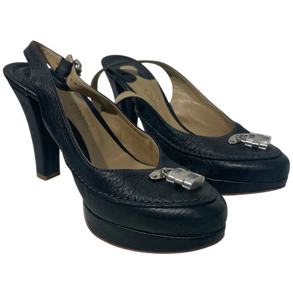 Chloe Shoes - Chloe Black Leather Slingback Heels